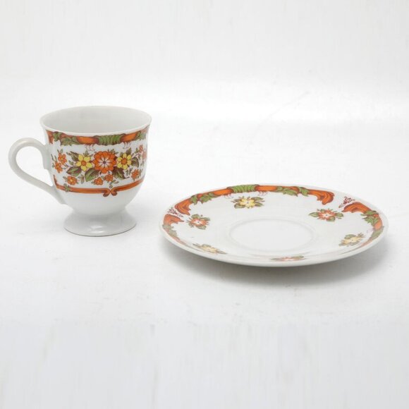 Vintage Winterling Röslau Bavaria Espresso Cup & Saucer Floral Germany Orange - Picture 7 of 8